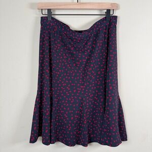 Talbots Petite A-line Navy/Red Heart Print Midi Skirt 10P READ